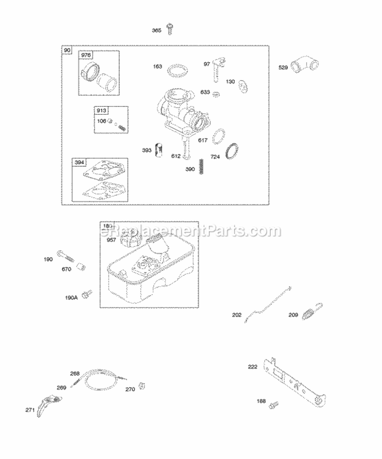 Carburetor Controls Fuel Supply Governor Spring Diagram and Parts List for 10S902-0554-B1  Briggs and Stratton Engine